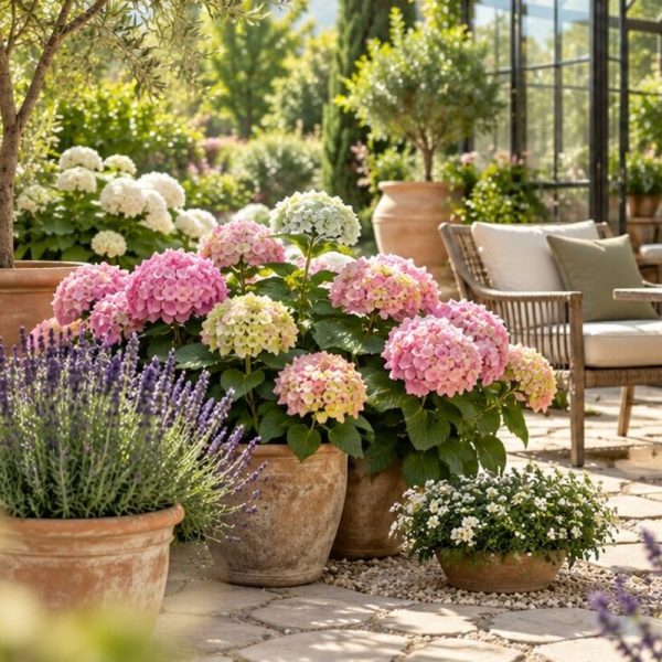 Hortensie im Terrakotta-Topf